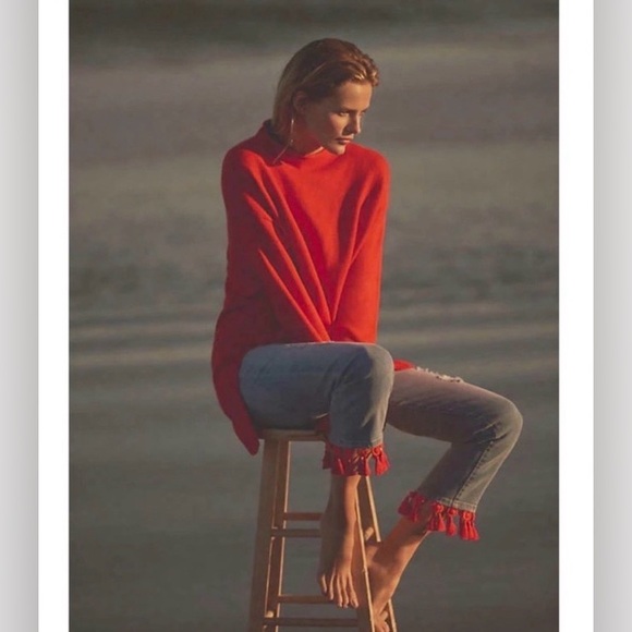 Anthropologie Pilcro and the Letterpress Slim Boyfriend Red Tassel Cropped Jeans - Picture 3 of 12